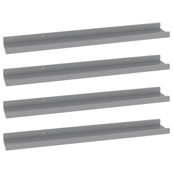 vidaXL Wall Shelf Set of 4 Grey MDF 23.6 x 3.5 x 1.2 in Stylish Design