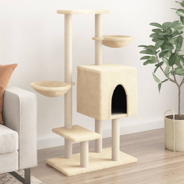 vidaXL Cat Tree Cream Engineered wood, plush, sisal 46.1 in tall
