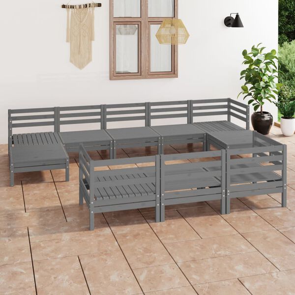 vidaXL Garden Lounge Set Grey Solid pine wood Large Modular