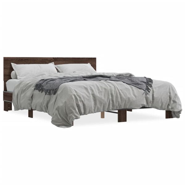 vidaXL Bed Frame Brown Oak Engineered wood, metal, plywood King Size