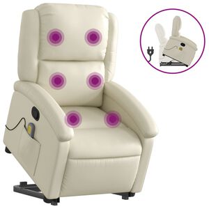 vidaXL Stand up Massage Recliner Chair Cream Faux Leather