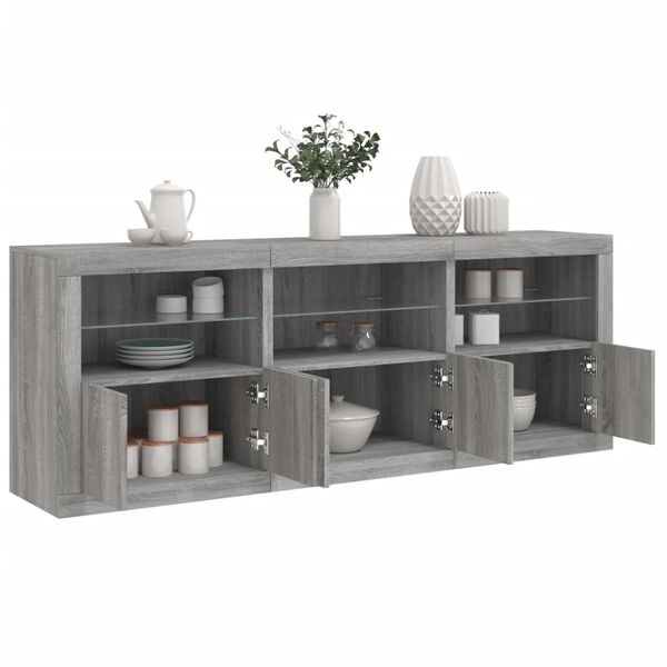 vidaXL Sideboard Gray Sonoma Engineered Wood, Glass Large Sideboard