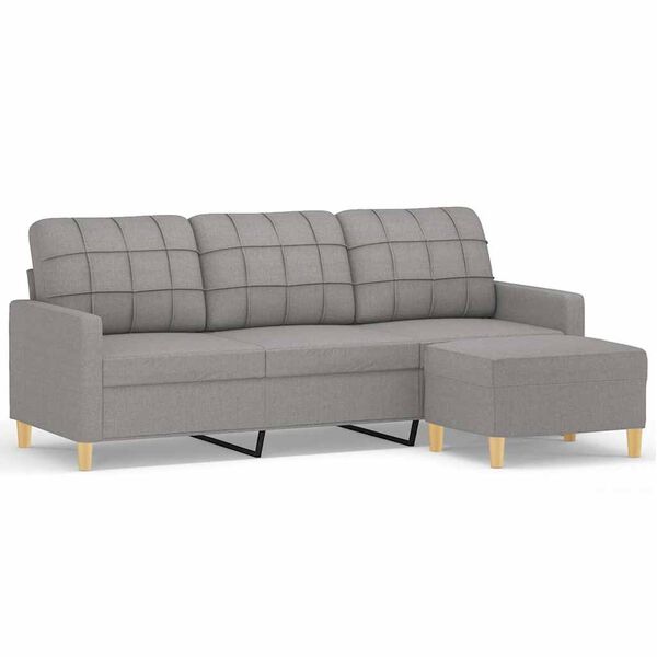 vidaXL 3-Seater Sofa with Footstool Light Gray 70.9" Fabric