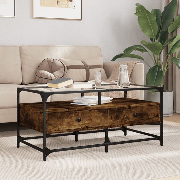 vidaXL Coffee Table Smoked Oak Engineered wood, steel, glass