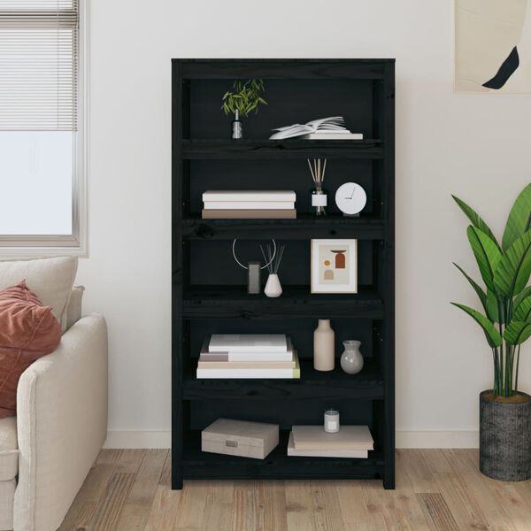 vidaXL Book Cabinet Black Solid pine wood 31.5 x 13.8 x 60.6 in