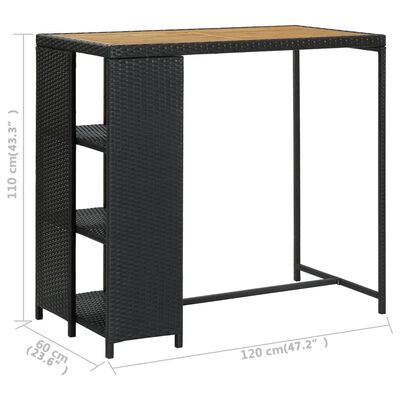 vidaXL Bar Table with Storage Rack Black 47.2"x23.6"x43.3" Poly Rattan