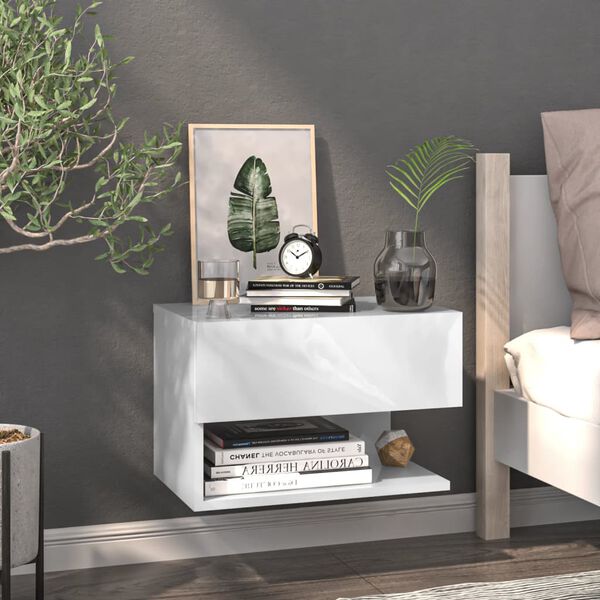 vidaXL Wall-mounted Bedside Cabinet High gloss white Engineered wood