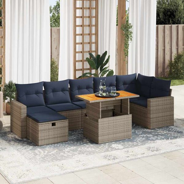 vidaXL 8 Piece Patio Sofa Set with Cushions Brown Poly Rattan Acacia