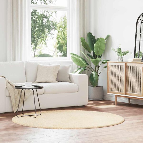 vidaXL Shaggy Rug Cream 100% Polyester 63.0 x 63.0 in Shaggy Rug Round