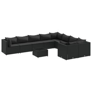 vidaXL Patio Sofa Set Black PE rattan, powder-coated steel, tempered glass