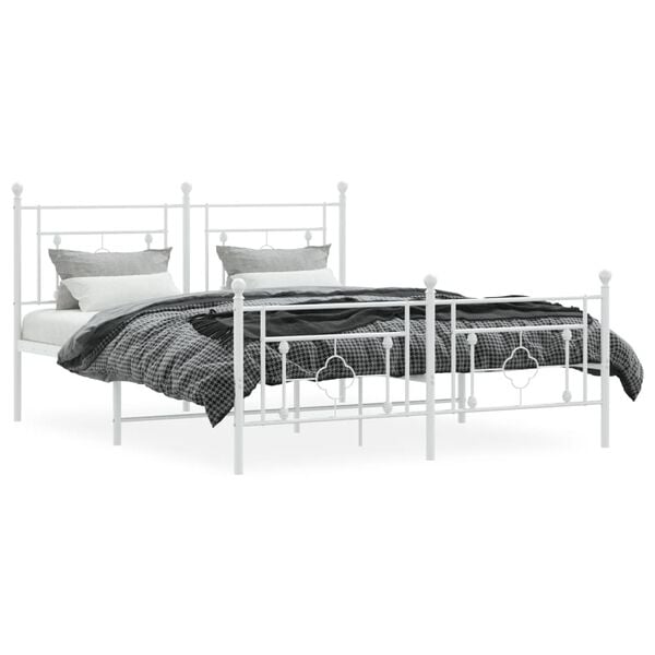 vidaXL Metal Bed Frame without Mattress with Footboard White 63"x78.7"