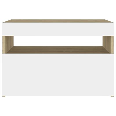 vidaXL Bedside Cabinet & LED Lights White and Sonoma Oak 24"x14"x16"