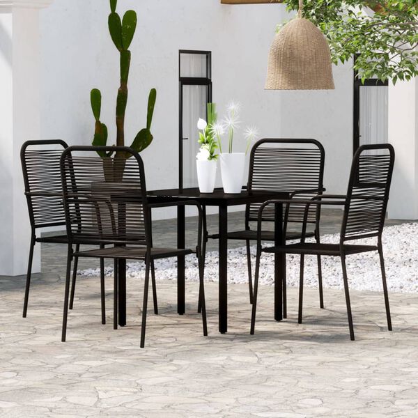 vidaXL Dining Set Black Powder-coated steel, glass, cotton rope Medium