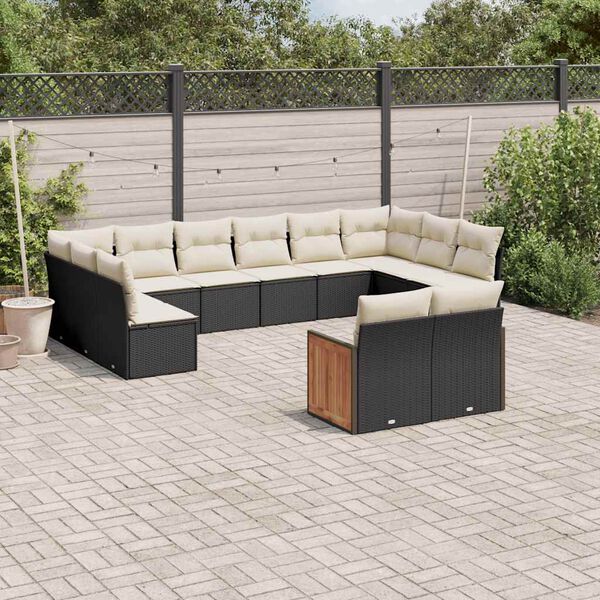 vidaXL Garden Sofa Set Black PE Rattan Modular Adjustable Feet