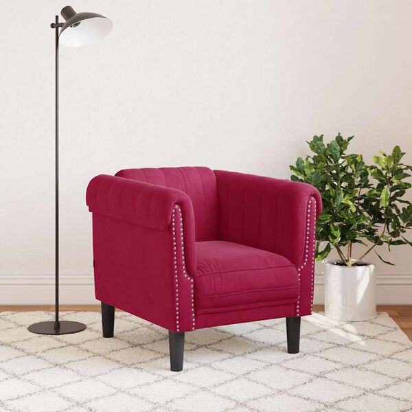 vidaXL Sofa Chair Wine Red Velvet (100% polyester), plywood, solid wood