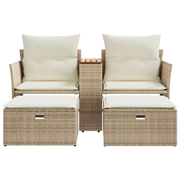vidaXL Garden Sofa Beige PE rattan 2-seater Adjustable Feet