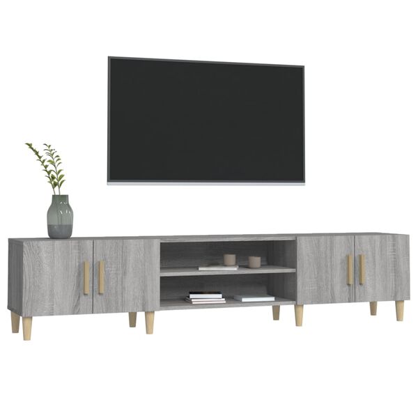 vidaXL TV Cabinet Grey Sonoma Engineered Wood, Solid Eucalyptus Wood