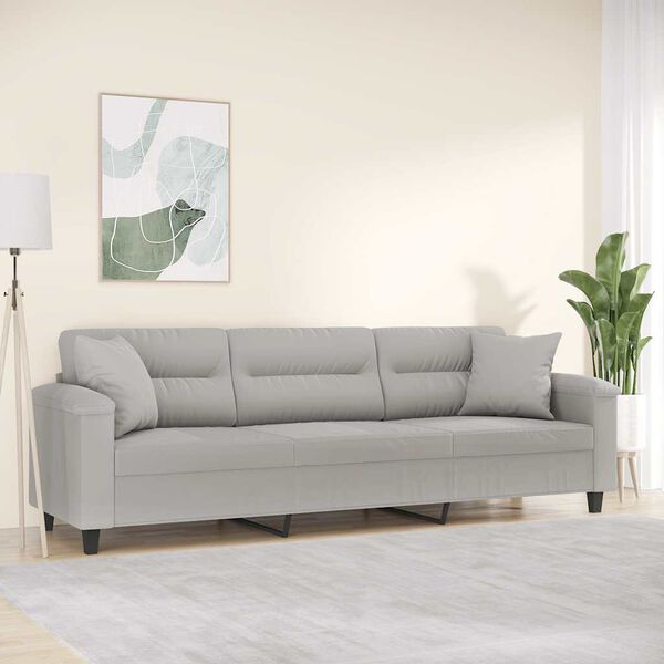 vidaXL 3-Seater Sofa with Pillows&Cushions Light Gray 82.7" Microfiber Fabric