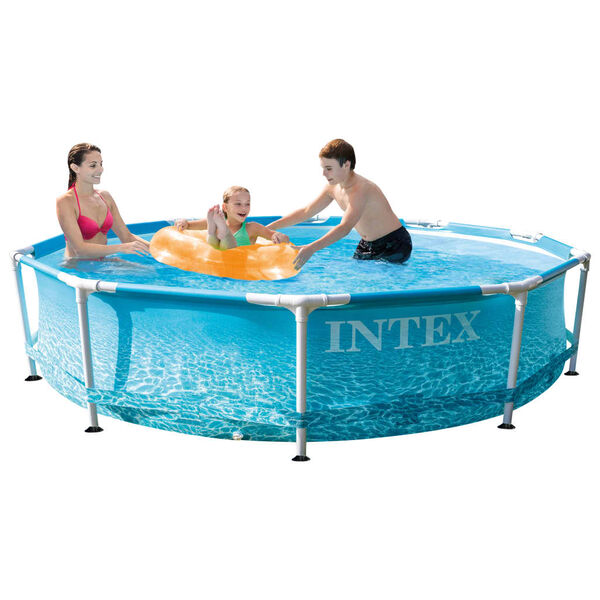 INTEX Metal Frame Pool Blue Steel frames and vinyl liner 10ft diameter