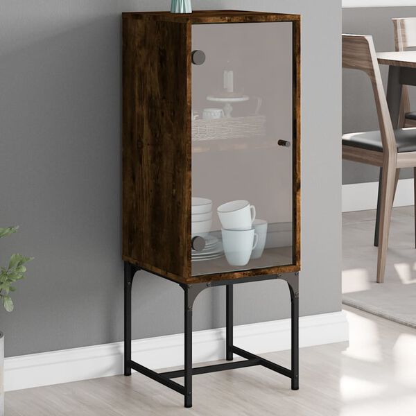 vidaXL Side Cabinet Smoked oak Engineered wood with glass and steel Medium