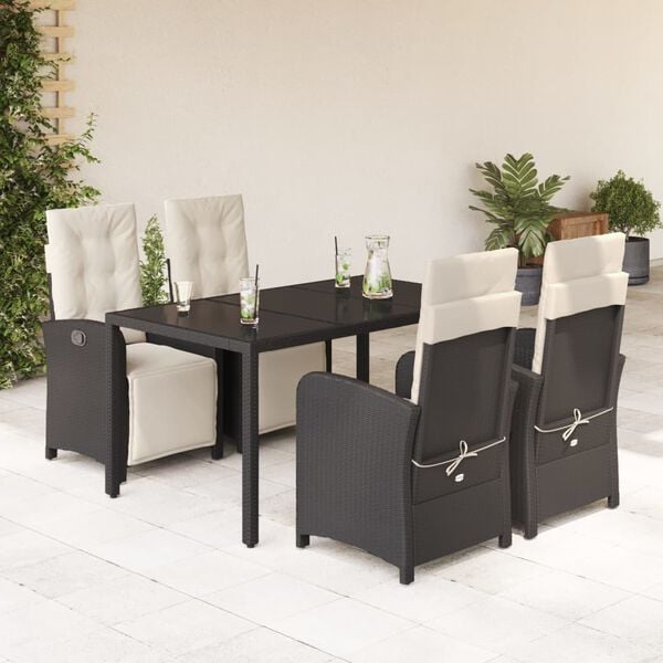 vidaXL Garden Dining Set Black PE Rattan 4-Seater Adjustable Armrests