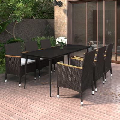 vidaXL 7 Piece Patio Dining Set with Cushions Poly Rattan and Glass