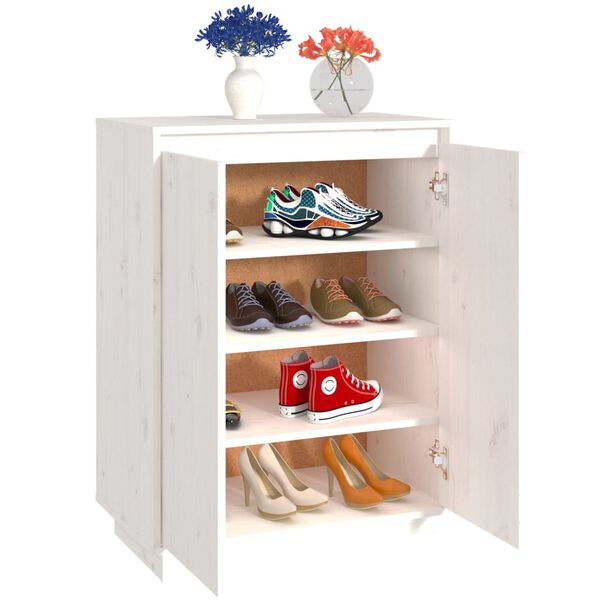 vidaXL Shoe Cabinet White Solid pinewood Medium Shoe Cabinet
