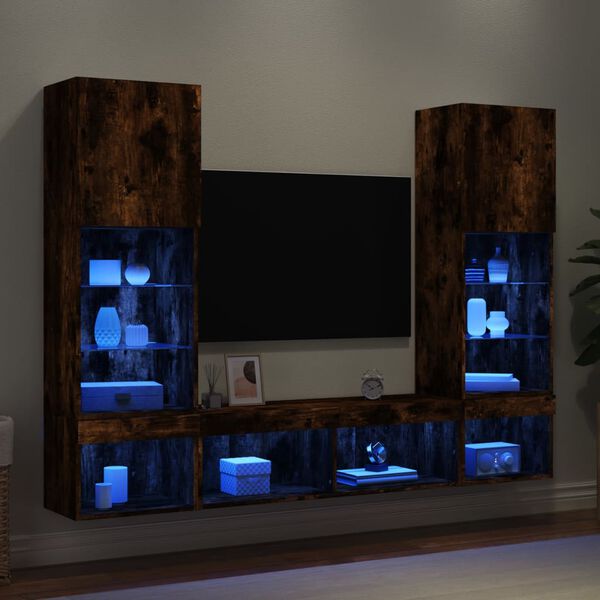 vidaXL 5 Piece TV Wall Units with LED Smoked Oak Engineered Wood