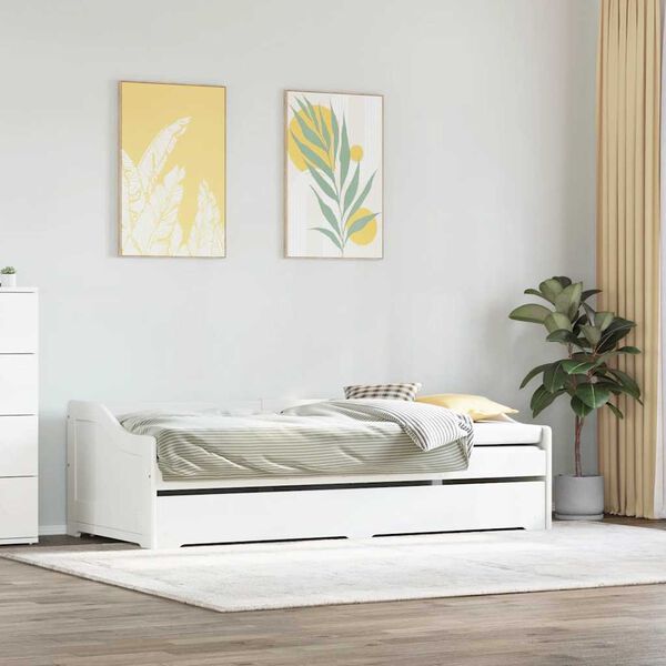vidaXL Day Bed White Solid Pine Wood Single Daybed, Double when extended