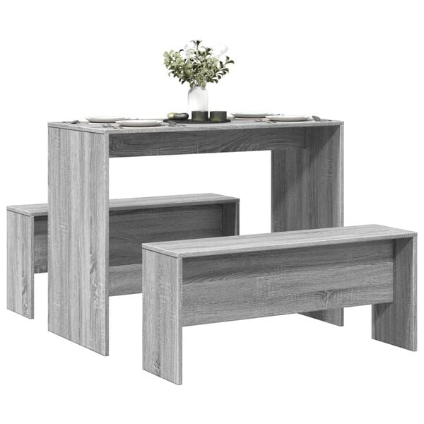 vidaXL Dining Table And Bench Set Gray Sonoma Engineered Wood Medium