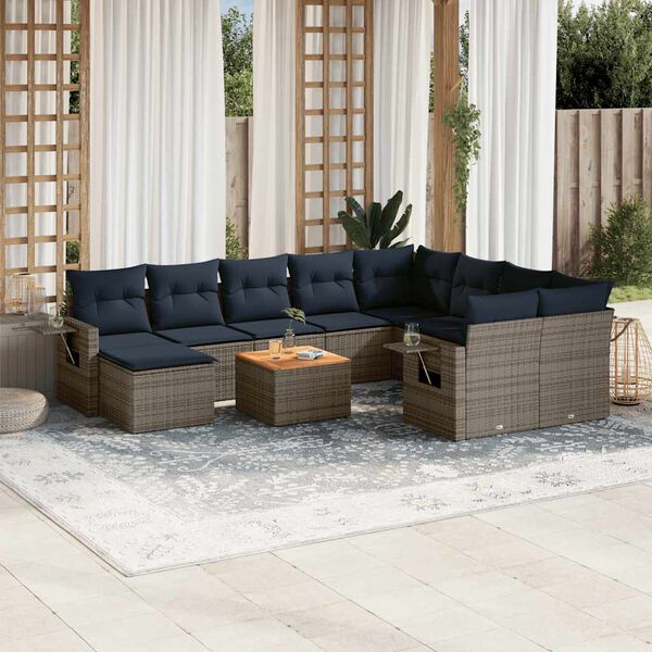 vidaXL 11 Piece Garden Sofa Set with Cushions Grey Poly Rattan