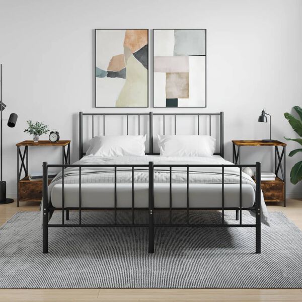 vidaXL Bedside Table Set of 2 Smoked Oak Engineered Wood, Iron Medium