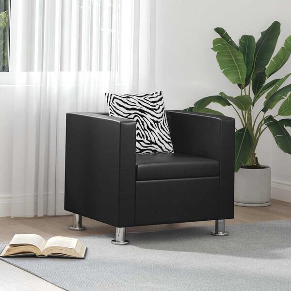vidaXL Armchair Black PVC, Polyester, Cotton Medium Durable Armchair