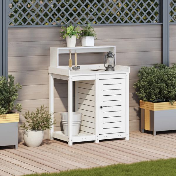 vidaXL Potting Table White Solid pine wood Medium Potting Table