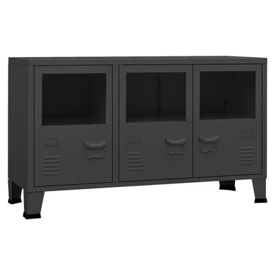 vidaXL Industrial Sideboard Anthracite 41.3"x13.8"x24.4" Metal and Glass
