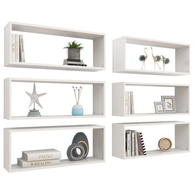 vidaXL Wall Cube Shelves 6 pcs High Gloss White 23.6"x5.9"x9.1" Engineered Wood