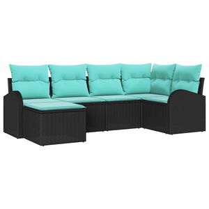 vidaXL Sofa Set with Cushion 6 pcs Black and Turquoise Poly Rattan