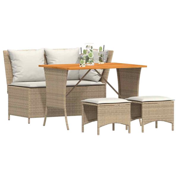 vidaXL 4 Piece Patio Dining Set with Cushions Beige Poly Rattan