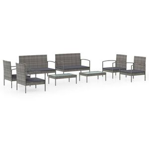 vidaXL 8 Piece Patio Lounge Set with Cushions Poly Rattan Gray