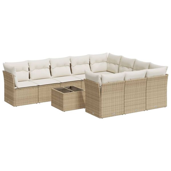 vidaXL Garden Sofa Set Beige PE Rattan Large Modular Garden Sofa Set