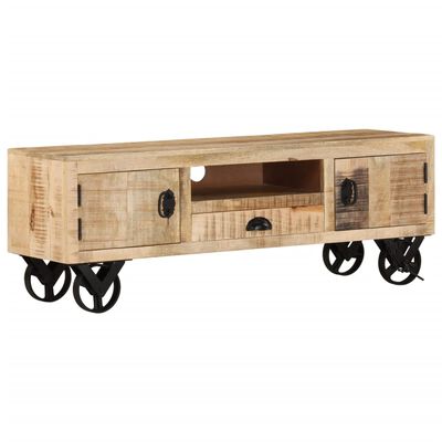 vidaXL TV Cabinet with Wheels 43.3"x11.8"x14.6" Rough Mango Wood