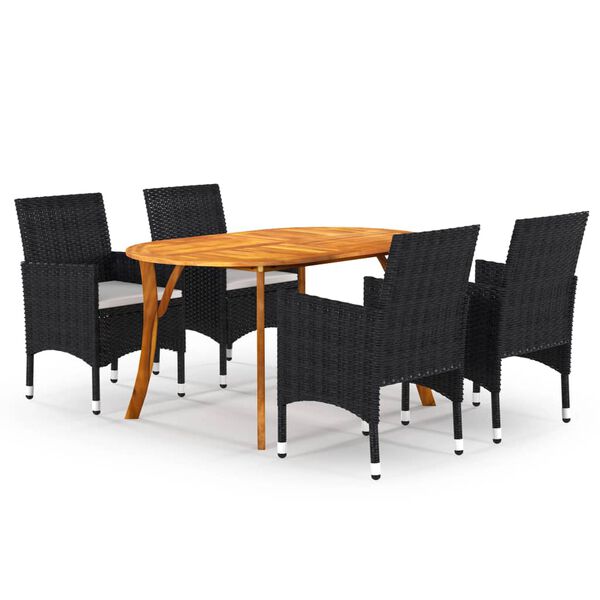 vidaXL Dining Set Black Solid Acacia Wood 5 Piece Set Seats Plenty