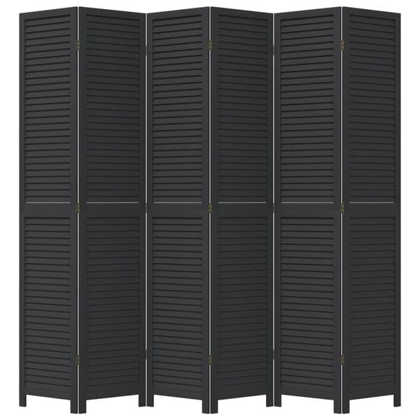 vidaXL Room Divider 6 Panels Black Solid Wood Paulownia