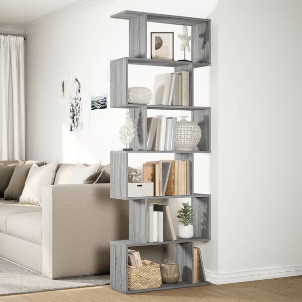 vidaXL Room Divider Bookcase Grey Sonoma Engineered wood 6-tier