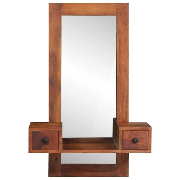 vidaXL Wall Mirror Honey Glass, Solid Acacia Wood Medium Mirror