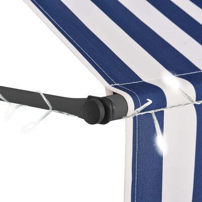 vidaXL Manual Retractable Awning with LED 98.4" Blue and White