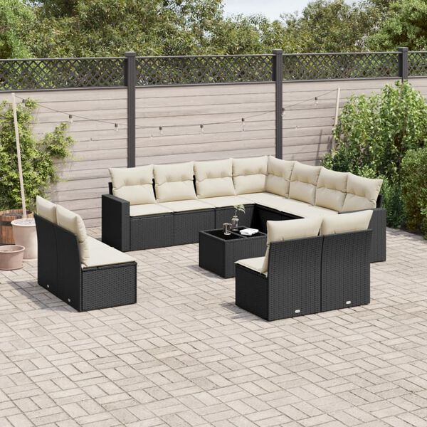vidaXL Garden Sofa Set Black, Cream White