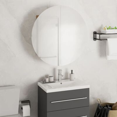 vidaXL Bathroom Cabinet with Round Mirror&LED Oak 18.5"x18.5"x6.9"