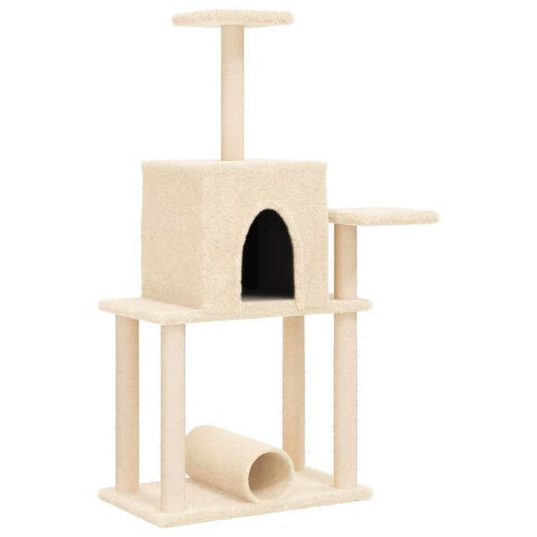 vidaXL Cat Tree Cream Engineered wood, plush, sisal Medium Cat Tree