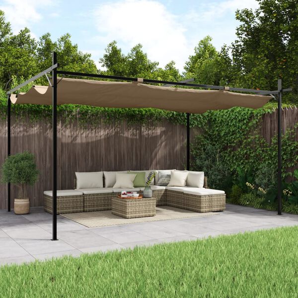 vidaXL Pergola with Retractable Roof Taupe 155.5"x115"x90.6"